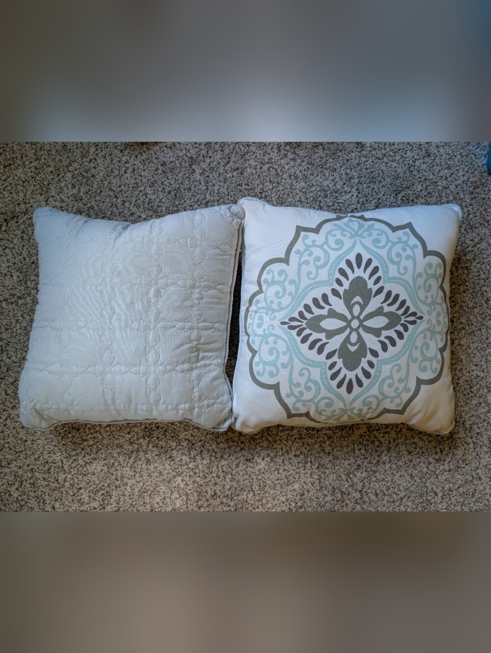 Set Of 2 Turquoise Grey White Throw Pillows 16x16 In